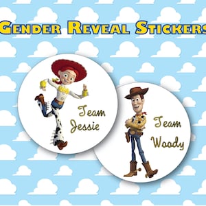Toy Story Gender Reveal Stickers - Team Woody or Team Jessie