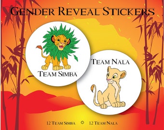 The Lion King Gender Reveal Stickers, Team Simba or Team Nala