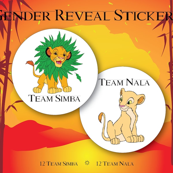 The Lion King Gender Reveal Stickers, Team Simba or Team Nala