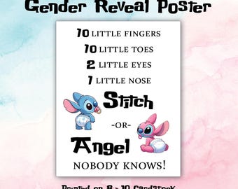 Gender Reveal Poster for Team Baby Stitch or Team Baby Angel - Nobody Knows!