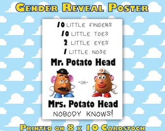 Gender Reveal Poster for Team Mr. Potato Head or Team Mrs. Potato Head - Nobody Knows! Toy Story Gender Reveal