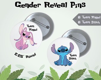 Stitch and Angel Gender Reveal Pins - Team Stitch and Team Angel