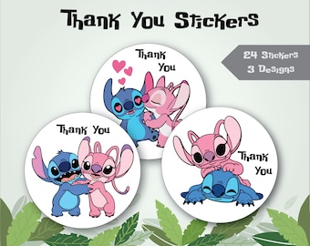 Stitch and Angel Thank You Stickers - Stitch and Angel