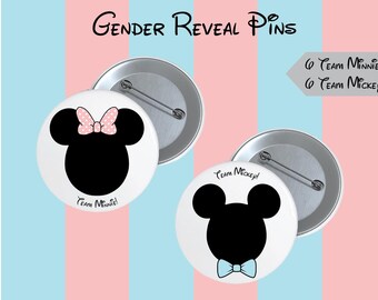 Team Minnie and Team Mickey Gender Reveal Pins