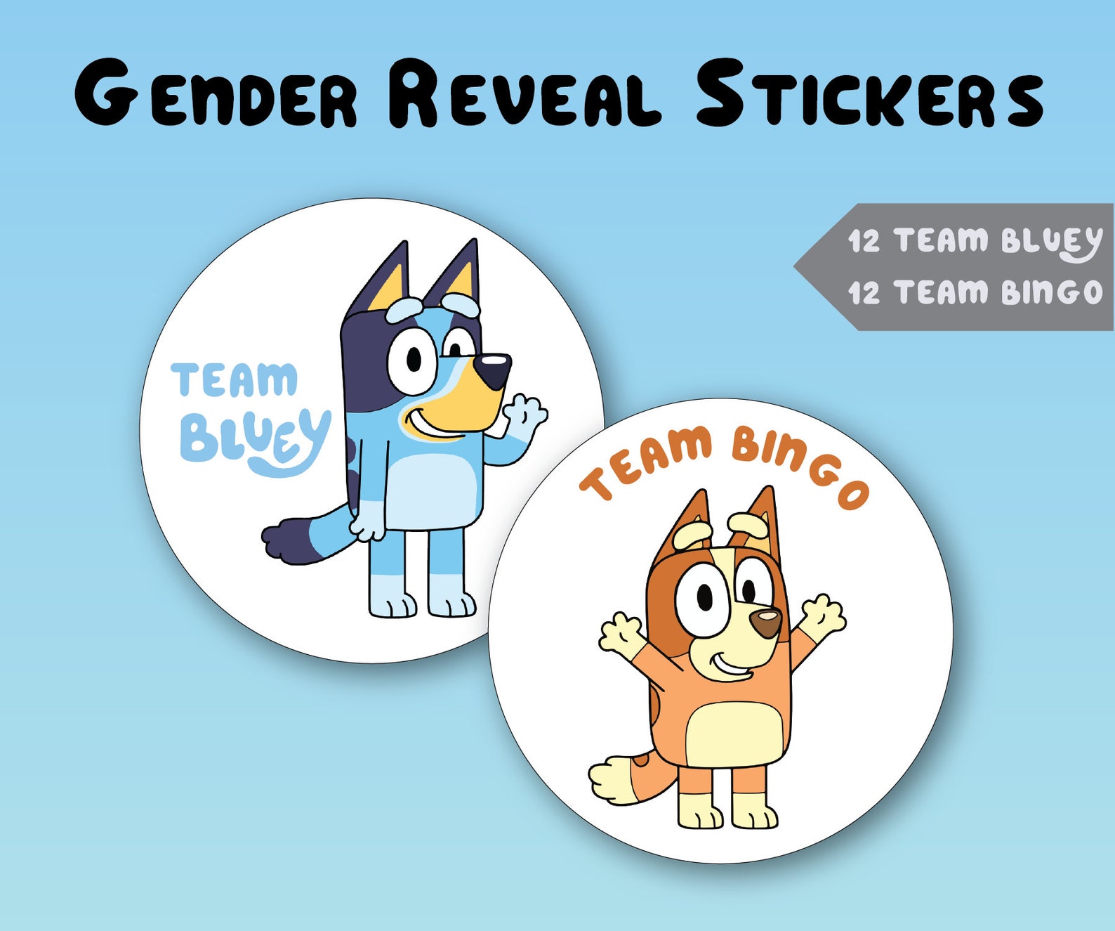 Bluey Gender Reveal Stickers Team Bluey or Team Bingo Etsy