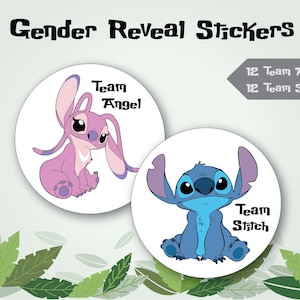 Stitch and Angel Gender Reveal Stickers - Team Stitch or Team Angel
