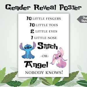 DIGITAL Gender Reveal Poster for Team Stitch or Team Angel - Nobody Knows!