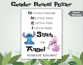 DIGITALE Gender Reveal Poster voor Team Stitch of Team Angel - Niemand weet het!