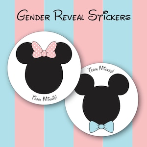 Team Mickey or Team Minnie Gender Reveal Stickers, Mickey, Minnie, Disney Baby