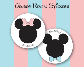 HALF ORDER Team Mickey or Team Minnie Gender Reveal Stickers, Mickey, Minnie, Disney Baby