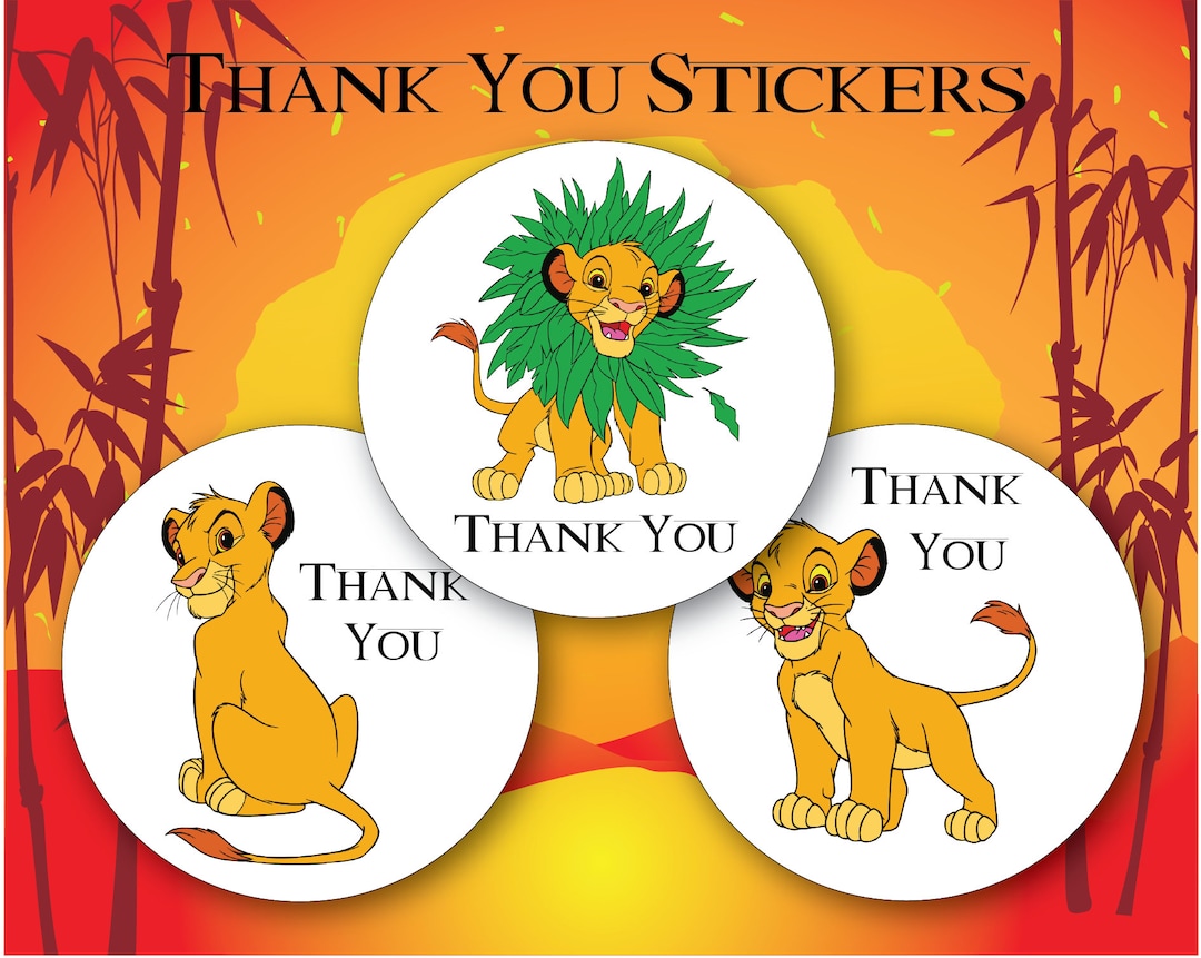 The Lion King Thank You Stickers, Simba Etsy