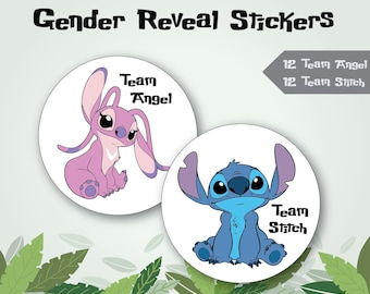 Stitch and Angel Gender Reveal Stickers - Team Stitch or Team Angel