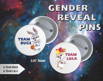 Team Lola and Team Bugs Gender Reveal Pins - Bugs and Lola