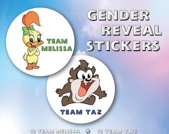 Team Melissa or Team Taz Gender Reveal Stickers