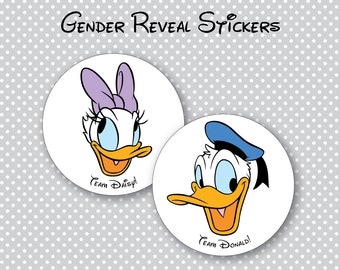 Team Daisy or Team Donald Gender Reveal Stickers, Daisy, Donald, Disney Baby
