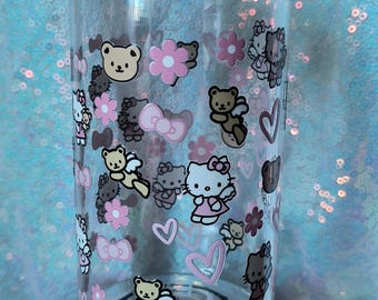 Glazen Hello Kitty-beker: 16 oz UV-DTF-wrap met bamboedeksel