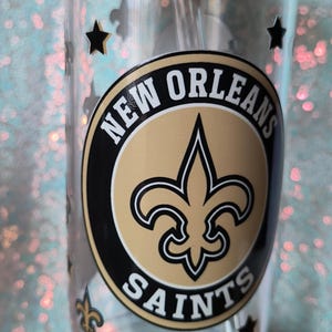 Gobelet Saints de la Nouvelle-Orléans : tasse en verre de 16 oz avec couvercle en bambou