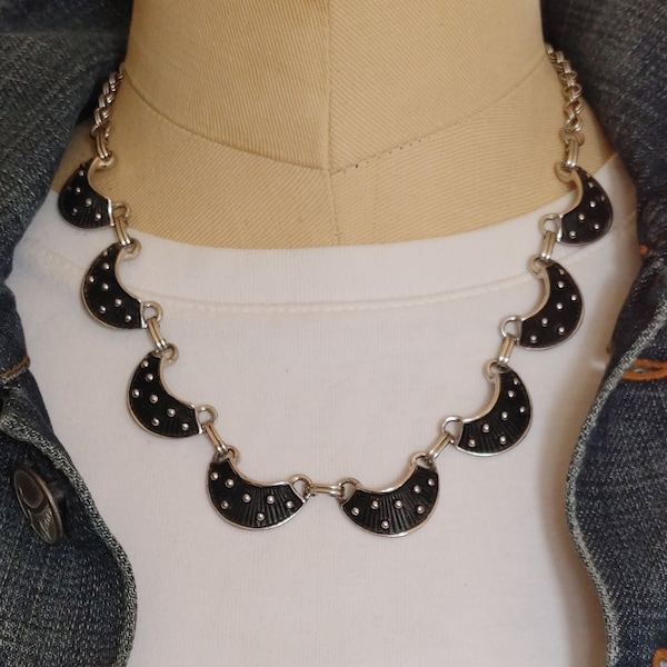 Vintage signed Judy Lee necklace brutalist design silver tone link