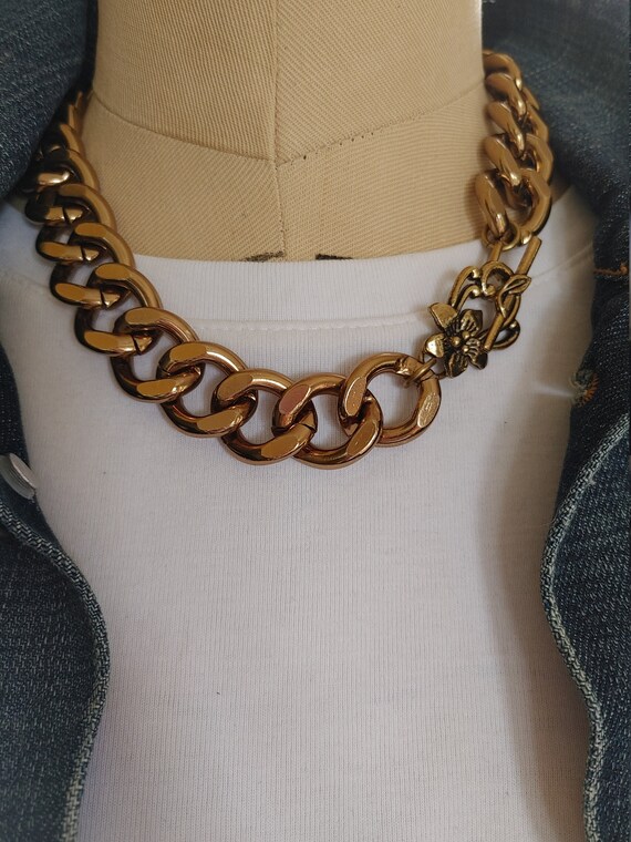 Vintage Bronze Gold tone Chunky Chain Necklace - image 3