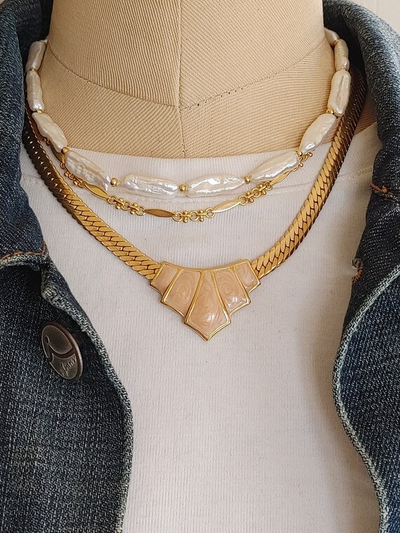 Vintage Signed Napier Necklace, peach resin gold … - image 6