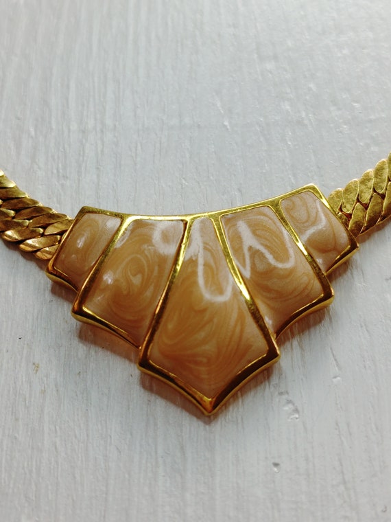 Vintage Signed Napier Necklace, peach resin gold … - image 2