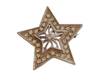 Vintage Star Brooch clear rhinestones silvertone