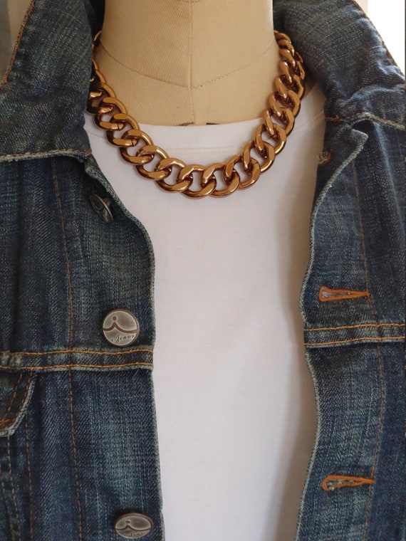 Vintage Bronze Gold tone Chunky Chain Necklace - image 1