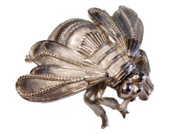 Vintage signed crown Trifari bug Brooch, Bumble bee silver tone circa 1960s