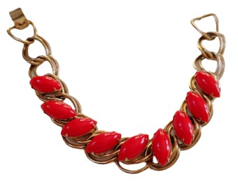 Vintage red glass chain bracelet circa 1960