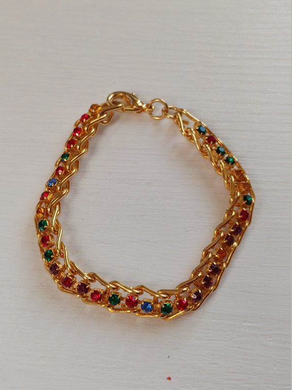 Vintage gold tone multi color rhinestone tennis b… - image 3