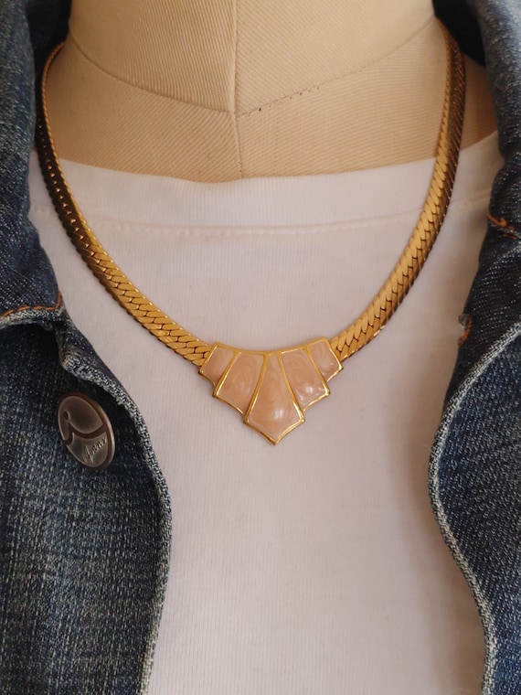 Vintage Signed Napier Necklace, peach resin gold p