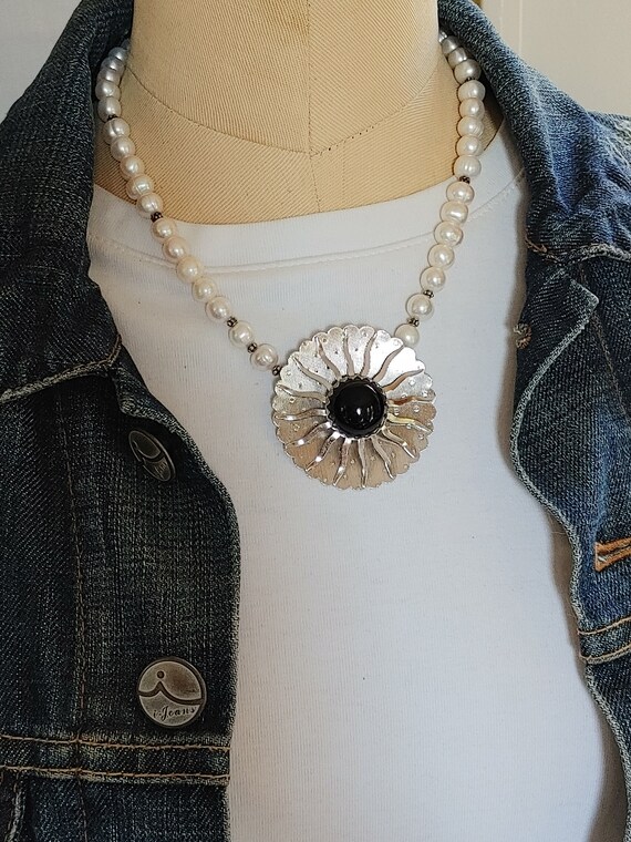 Parure De Bijoux Vintage (collier Et Boucles D'oreilles) - Couleur Argentée Et Noire - Occasion