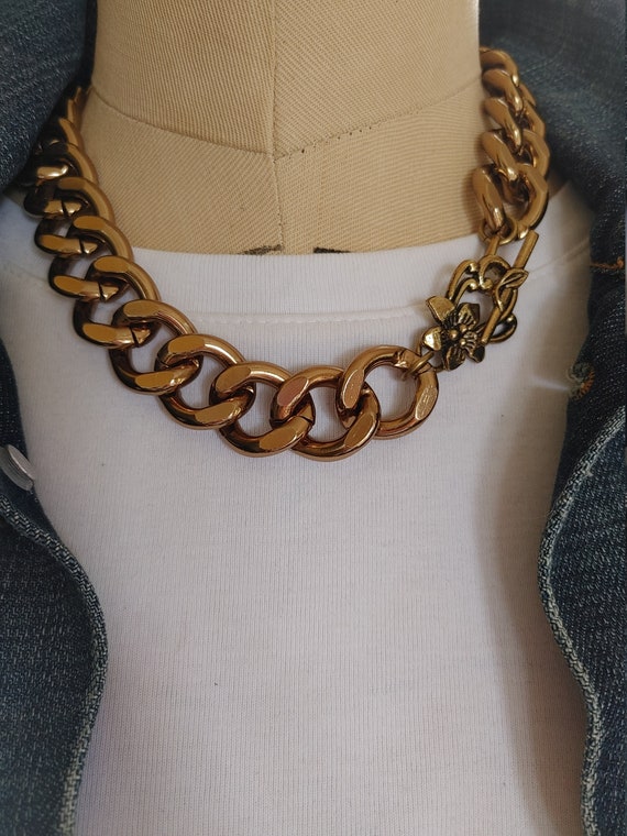 Vintage Bronze Gold tone Chunky Chain Necklace - image 4