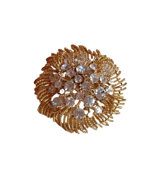 Vintage Signed Lisner brooch, Clear Rhinestone lar