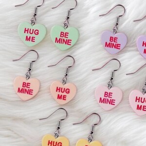 Conversation hearts Candy heart dangle  Earrings. Valentines Day Earrings