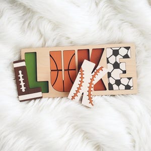 Sports ball Custom Wooden Name Puzzle |  Baby Shower Gift | Personalized Name Puzzle | Ball Game Sports puzzle | Birthday Gift for Boys