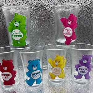 Swear Bear care Bear single shot glasses! Individually or a 6 set