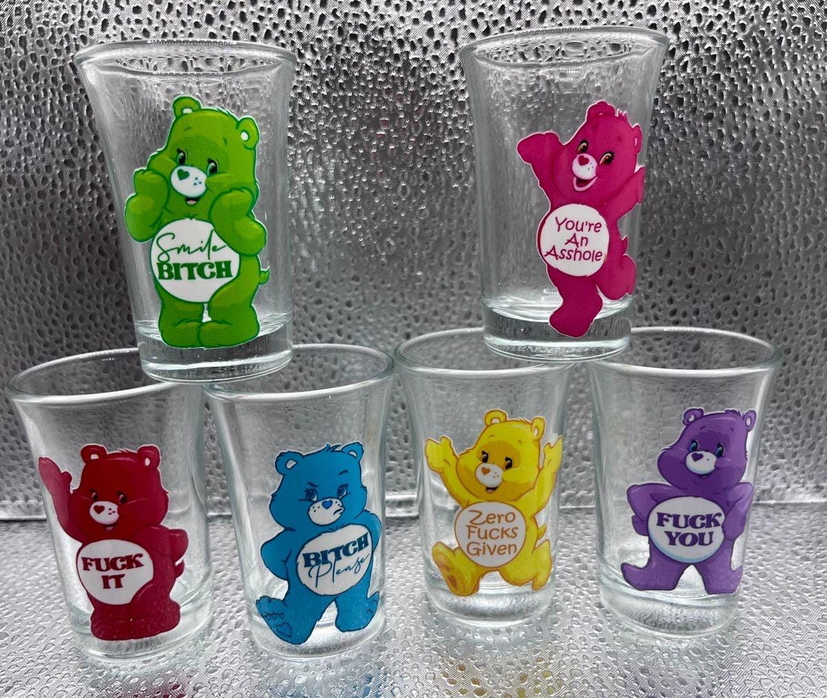 Swear Bear care Bear single shot glasses! Individually or a 6 set