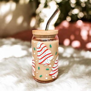 Christmas Tree Cake Glass Can | Christmas Snack Cup | Christmas Tree Iced Glass Coffee Cup | Coffee Glass | Xmas Gift