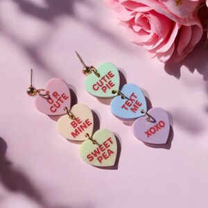 Conversation hearts | Sweetheart Candy heart dangle Earrings | Valentines Day Earrings