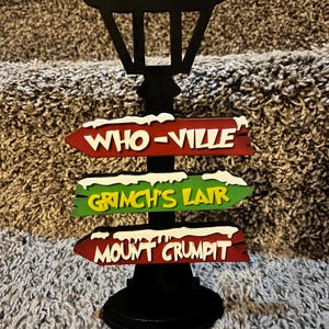 Who-ville custom direction sign standing  .  Whoville wood sign. 8 inch MINI direction sign, 3D sign, MINI sign, mini village sign