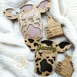 Personalized Cow Head Birth Announcement Sign: Baby Nursery Decor