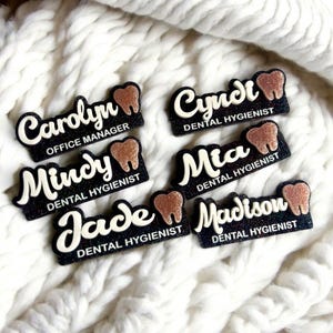 Dental Hygienist Name Badge | Cute Dental Name Tag | Personalized Dental Assistant Gift for Her | Tooth Name Tag | Dentist Office Staff