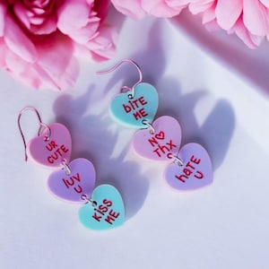 Sweetheart Candy heart dangle Earrings| Valentines Day Earrings