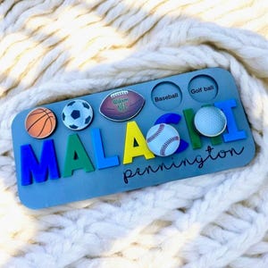 Boy Custom Wooden Name Puzzle |  Baby Shower Gift | Personalized Name Puzzle | Ball Game Sports puzzle | Birthday Gift for Boys