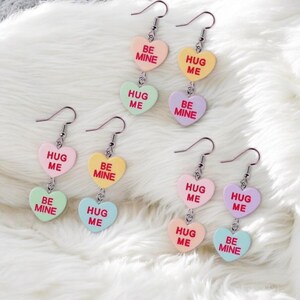 Candy heart dangle  Earrings. Valentines Day Earrings