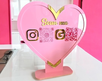 Heart Scan Me QR sign | Acrylic QR sign | Scan Me Sign  | Custom QR Code for Socials, Menus, Payments