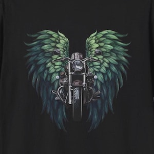 Motorcycle T-shirtt: Motorcycle with Green Angel wings