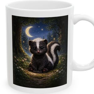 MOONLIT MISCHIEF Striped Skunk Mug, Skunk Coffee Mug, Wildlife Ceramic Mug, Woodland Animal Mug, 11oz 15oz Nature Lover Gift