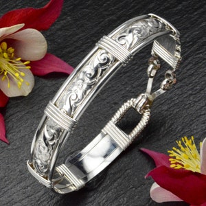 Handmade Sterling Silver Waves & Flowers Patterned Wire Wrapped Bracelet - Silver Bracelets For Women - Silver Bracelet - Made in Alaska